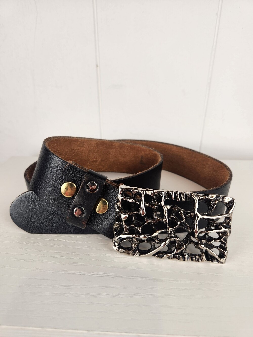 B-Low The Belt Leather Black Heavy Silver Buckle Removeable L 36 Rocker Western